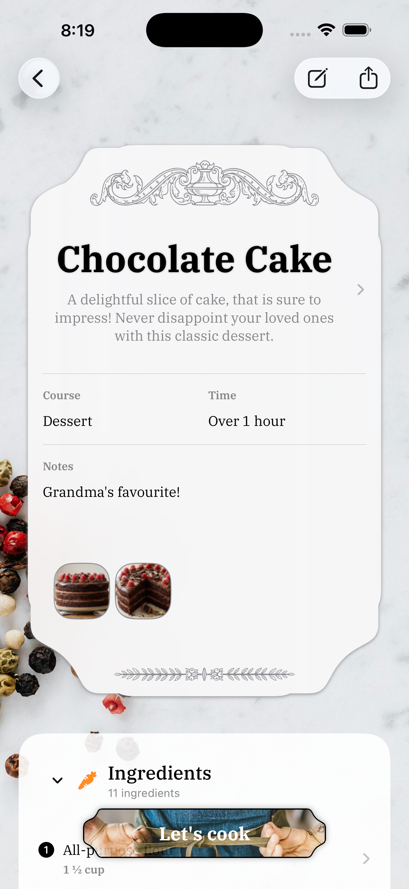 Recipe detail in Chef Sous